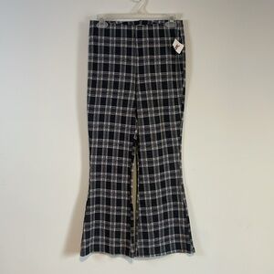 NWT Eyeshadow Plaid Pants 5 Gray Flare Elastic Y2K Short Ankle Purple Crop